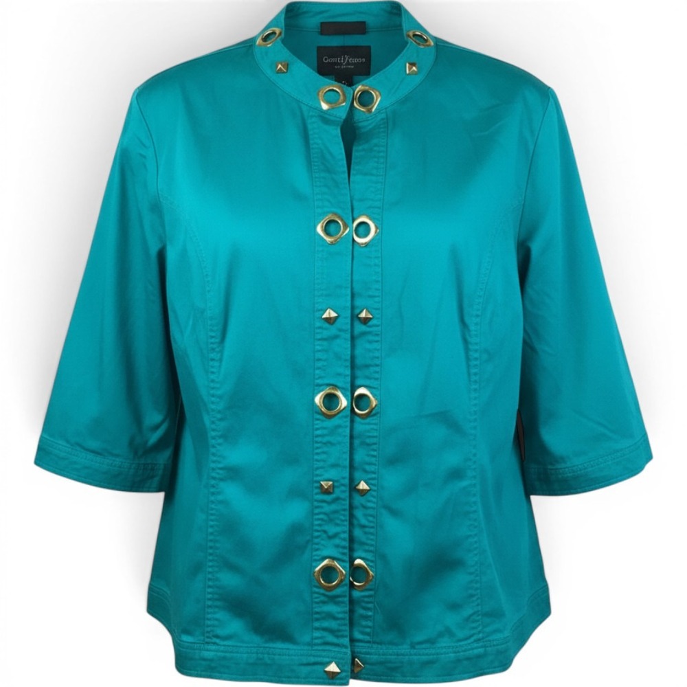 Maggie Barnes Jacket Womens 3X Teal Excellent Gold Grommet Stud Snap Front 5596